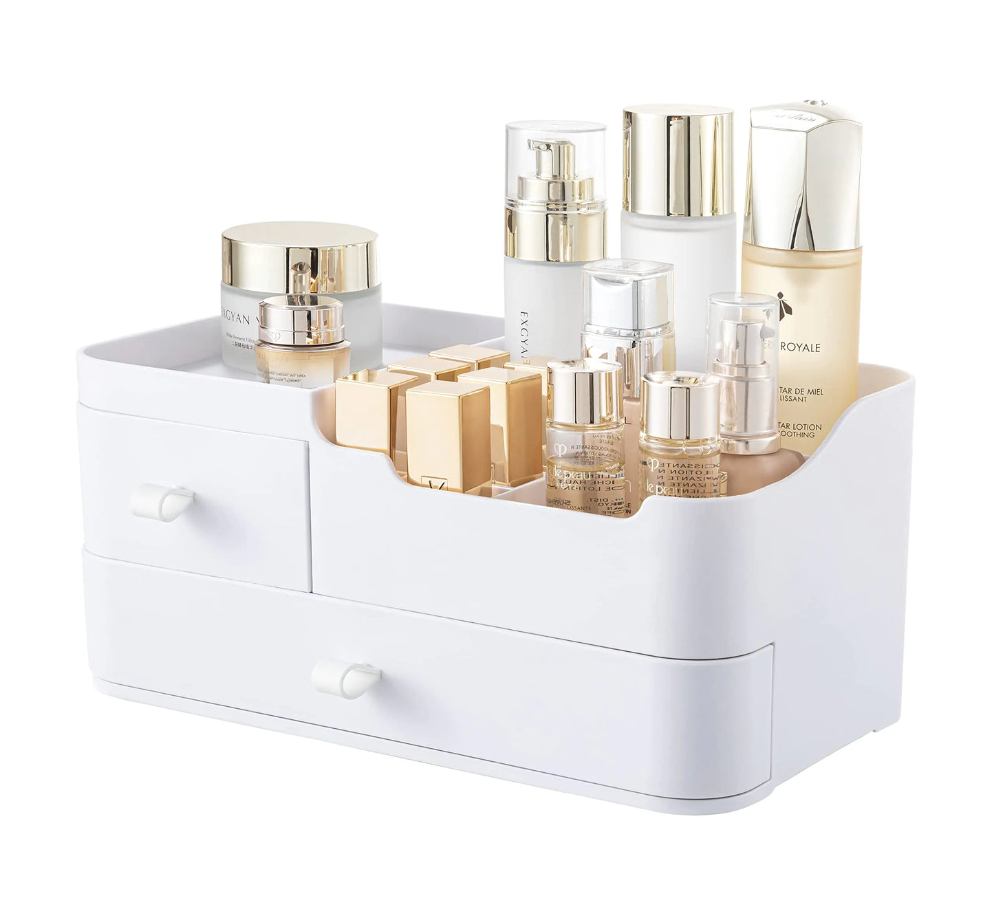 White Makeup Organizer for Vanity with 2 Large Drawers Skincare Organizers