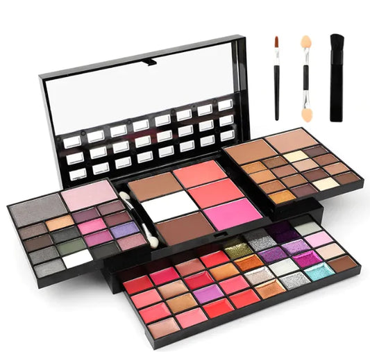 ULTIMATE 74-Color Makeup Set: Lip Gloss, Blush, Eyeshadow & Highlight Palette